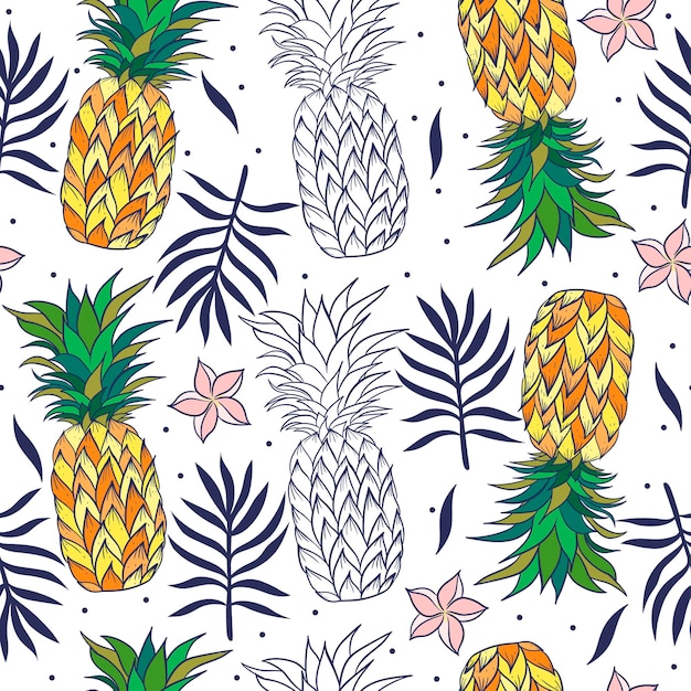 Tropical seamless pattern with pineapples.