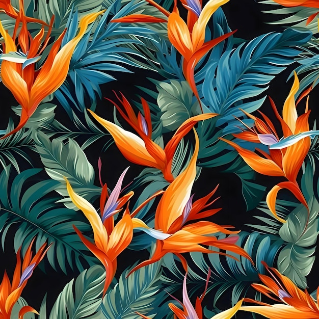 Tropical seamless pattern with strelitzia flowers Vector illustration