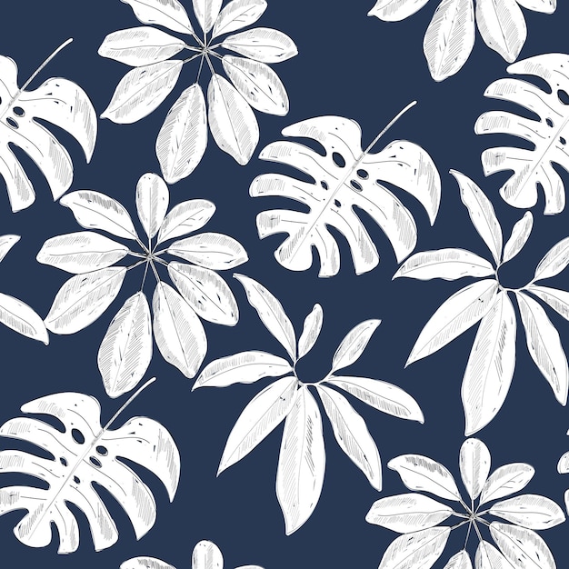 Tropical seamless vector pattern with white leaves