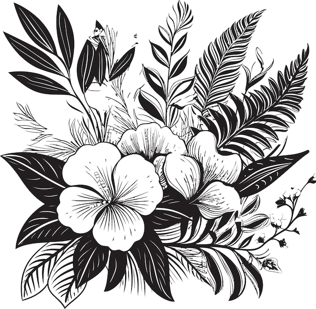 Tropical Splendor Botanical Floral Emblem in Black Black Beauty Exotic Floral Logo Mastery