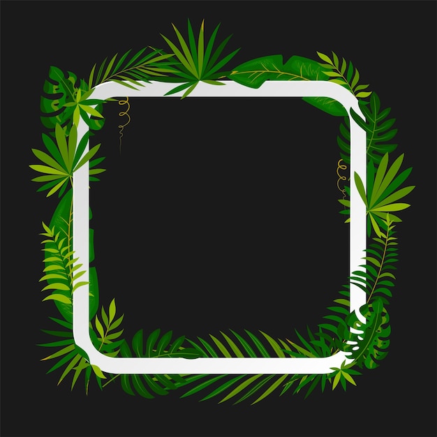 Tropical square paper frame palm leaf flat style