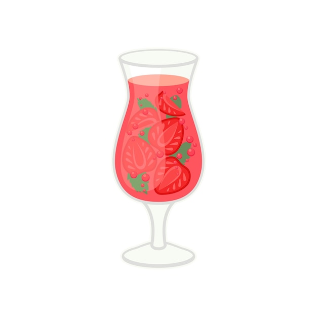 Tropical strawberry cocktail on white background Alcoholic and soft drink Cool tasty beverage Vector flat illustration