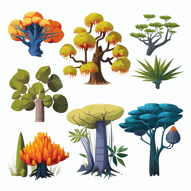 Foresta pluviale tropicale e subtropicale isolata sullo sfondo illustrazione vettoriale piatta dei cartoni animati