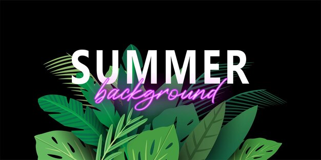 Tropical Summer background with leaves and flowers