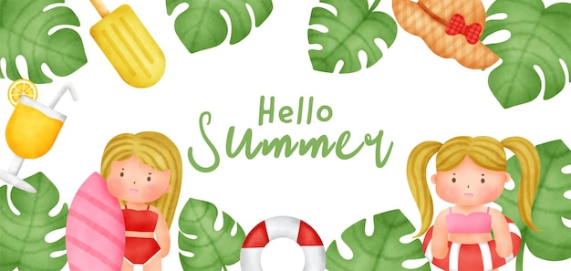 Tropical summer banner with summer elements