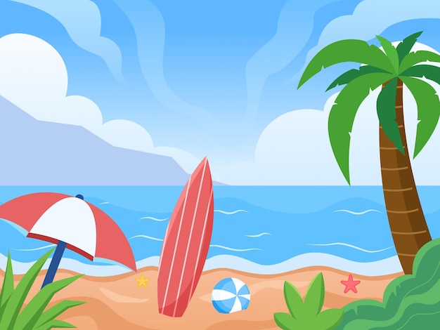 Tropical Summer Beach Landscape Vector Illustration