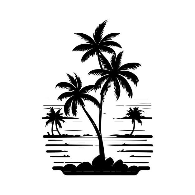 Vector tropical summer beach ocean sunset icon hand draw black mythical logo vector element and symbol