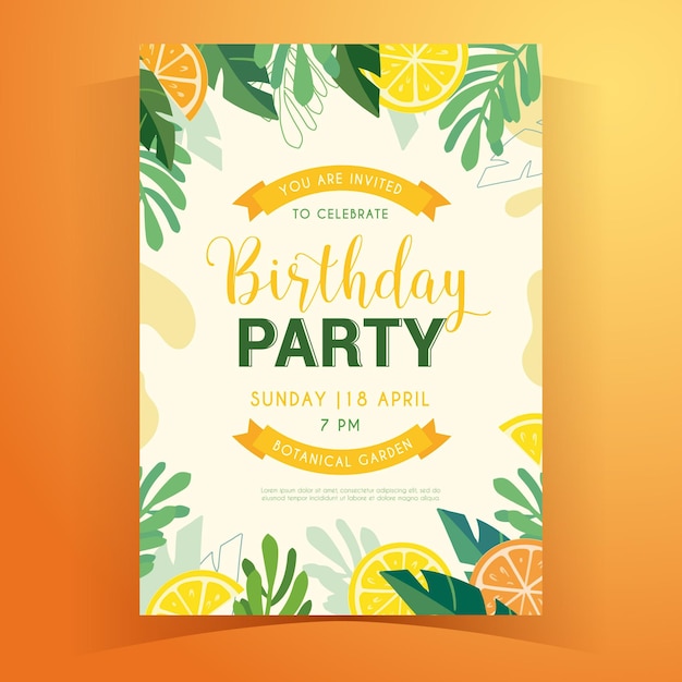 Vector tropical summer birthday invitation