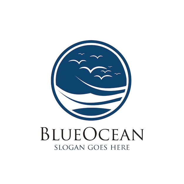 Design del logo oceano blu estate tropicale.