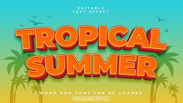 Tropical Summer Editable text effect Beach background template with bold style