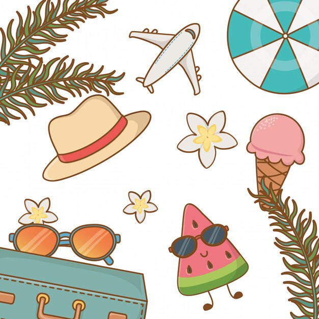 Vector tropical summer elements cartoon style