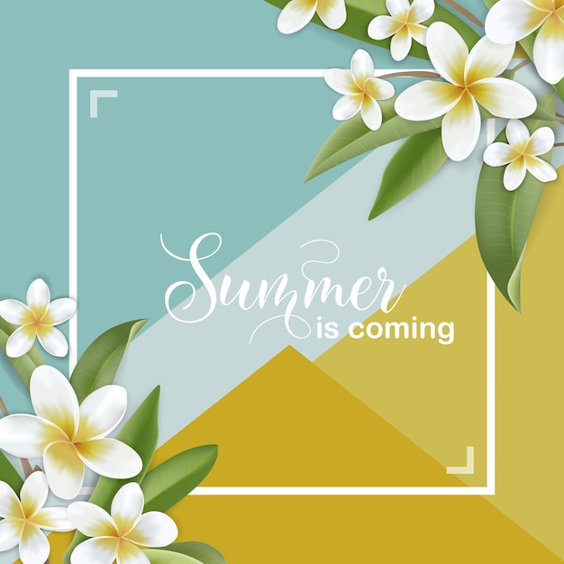 Tropical Summer Flowers Graphic Design with Botanical Plumeria Florals for T-shirt, Fashion Prints, Card, Banner, Poster, Template Design in vector