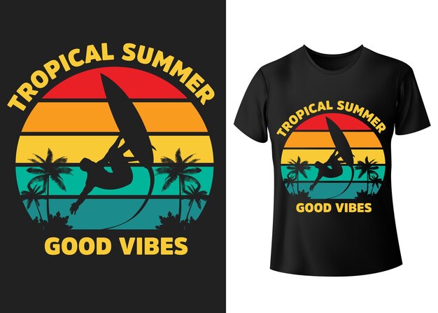 Tropical Summer Good Vibes 타이포그래피 tshirt 그래픽 벡터