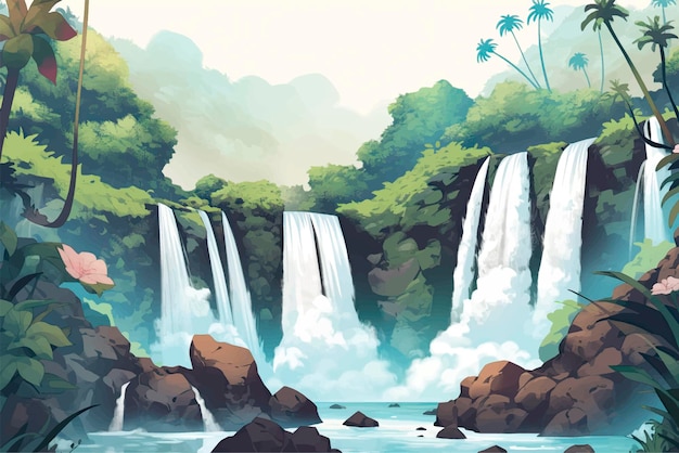 Tropical summer hawaii landscape in japanese anime style