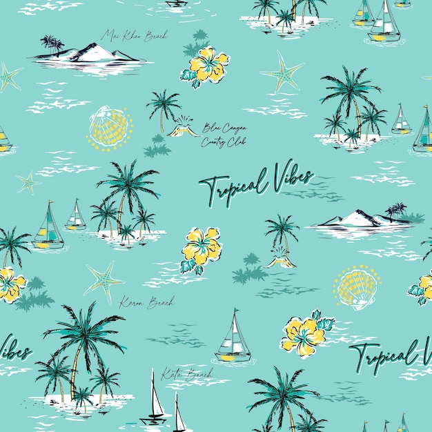 Tropical Summer Island in Phuket Thailand naadloze patroon vector illustratie ontwerp voor mode stof textiel behang verpakking en alle prints