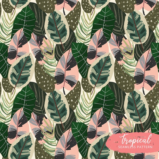 tropical summer leaves seamless pattern