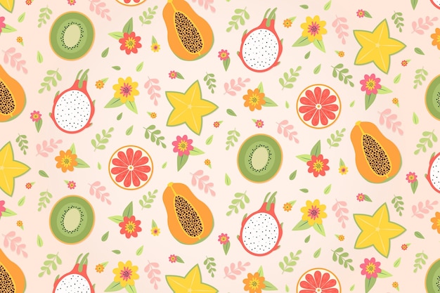 Tropical summer pattern wallpaper with fruits and sweet treats