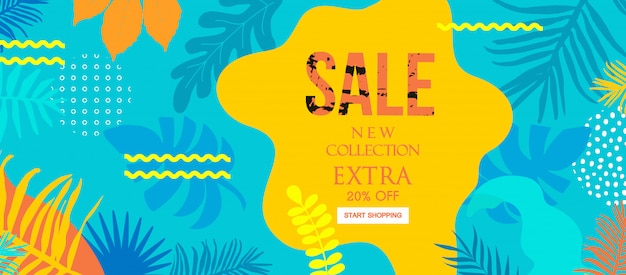 Vector tropical summer sale website banner