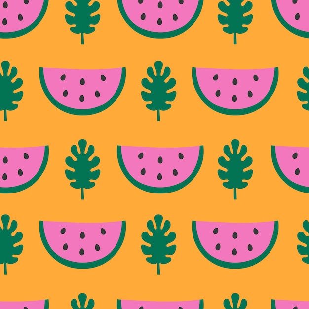 Tropical summer seamless pattern with watermelon Juicy repeat vector illustration