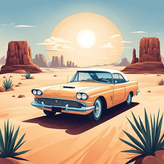 tropical summer time vacation car vector illustration with summer background