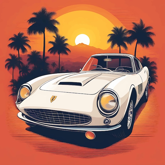 tropical summer time vacation car vector illustration with summer background