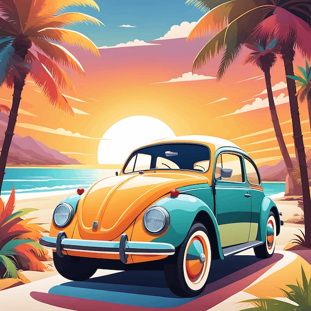 Illustrazione vettoriale di auto con sfondo estivo