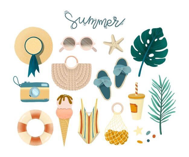 Tropical summer vacation elements set