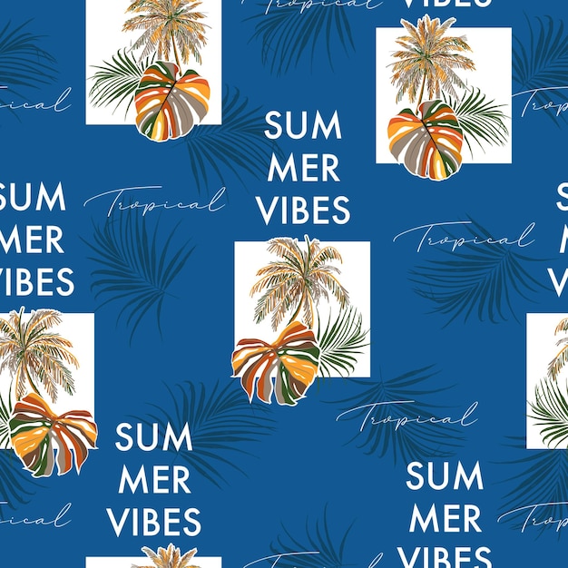 Vector tropical summer vibes seamless pattern palm tree vector illustration