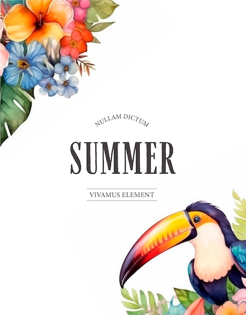 Vector tropical summer watercolor banner with monstera and plants