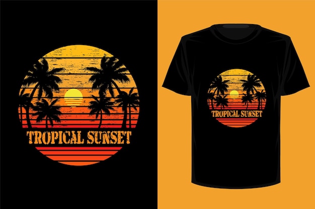 Tropical sunset retro vintage t shirt design