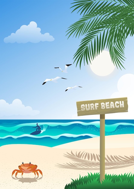 Vector tropical surfing beach