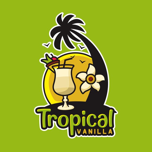 トロピカル バニラ ビーチ ロゴ、フラットなデザイン スタイル
