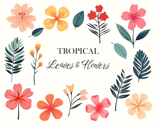 Premium Vector  Tropical vector flowers floral illustration set of exotic  flowers and leaves tropical collection