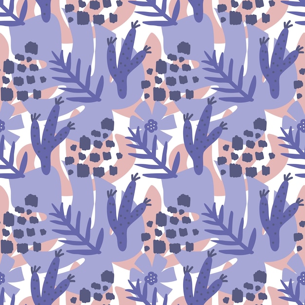 큰 규모의 열 대 페리 꽃 패턴 매우 페리와 핑크 색상의 정글 잎 식물 여름 원활한 패턴 손으로 그린 잎 꽃 패브릭 디자인 하와이 밝은 벡터 일러스트 레이션