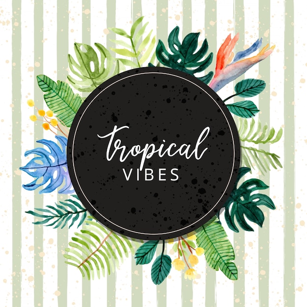 Tropical vibes floral watercolor frame design