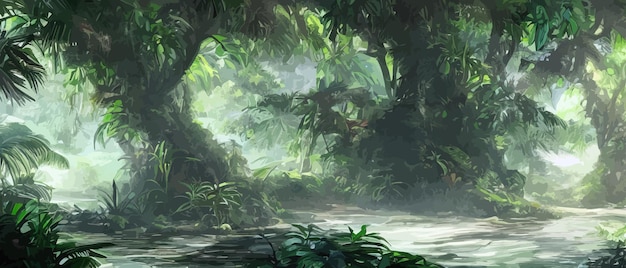 Вектор Тропическая винтажная ботаническая ландшафтная иллюстрация пальма овощный цветок фон границы