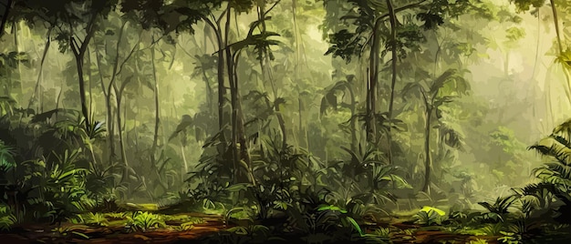 Вектор Тропическая винтажная ботаническая ландшафтная иллюстрация пальма овощный цветок фон границы
