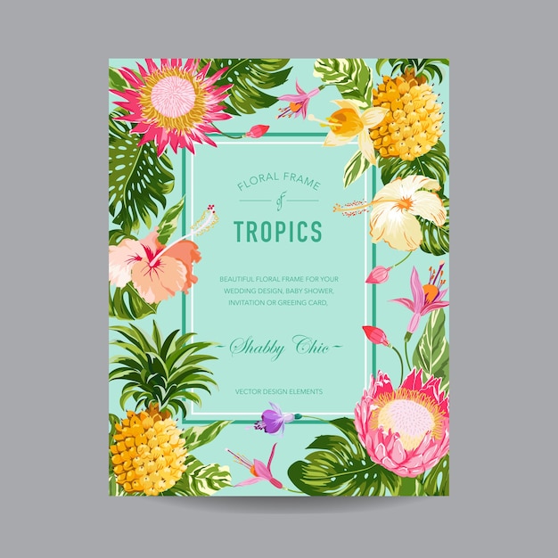 Vector tropical vintage floral invitation card