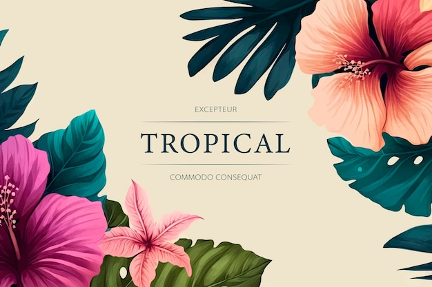 Tropical watercolor plants and flowers summer holiday banner