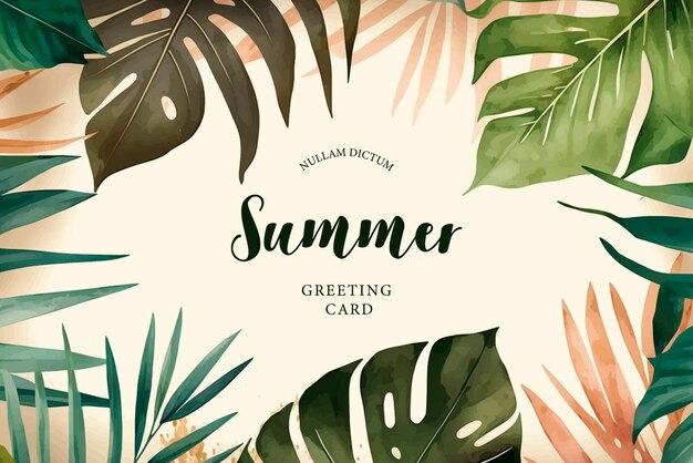 Tropical watercolor plants and flowers summer holiday banner