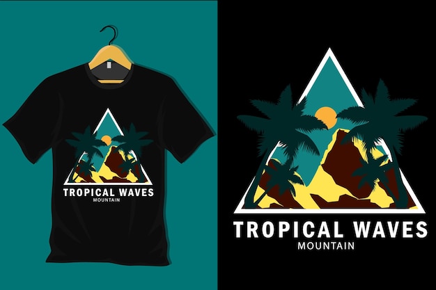 Tropical Waves Mountain Retro Vintage T Shirt Design