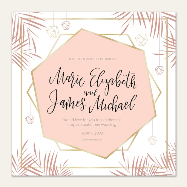 Tropical wedding invitation with flower elements