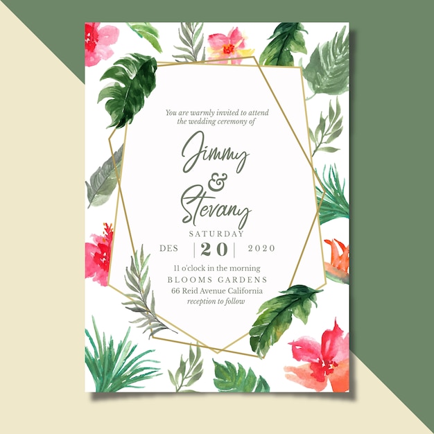 Vector tropical wedding invitation with geometric