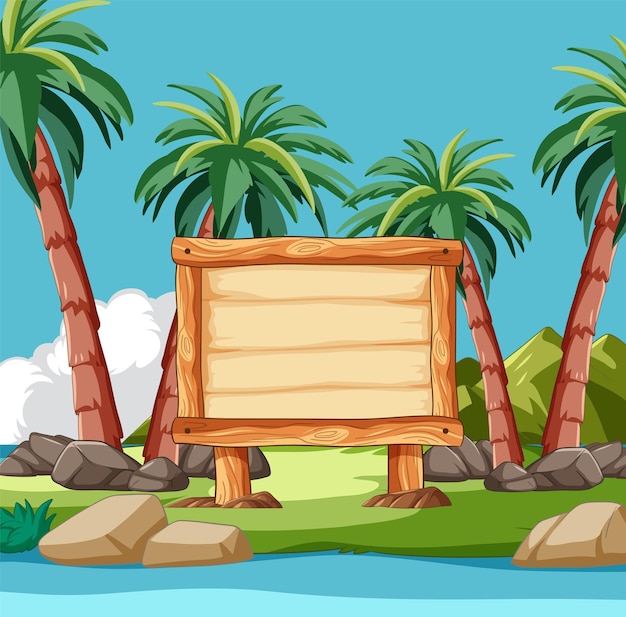 Tropical Wooden Signboard Illustration