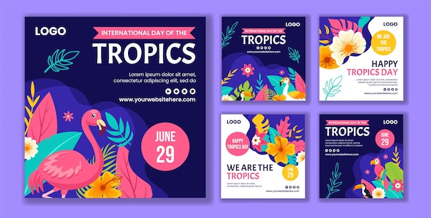 Tropics day social media post platte cartoon met de hand getekende sjablonen achtergrondillustratie