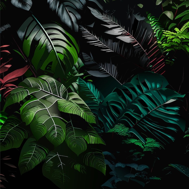 Vector tropisch bos met een vierkant frame op zwarte achtergrond