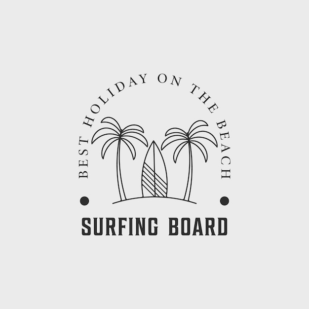 Vector tropisch eiland surfplank lijn kunst logo minimalistisch eenvoudige vector illustratie sjabloon icoon ontwerp