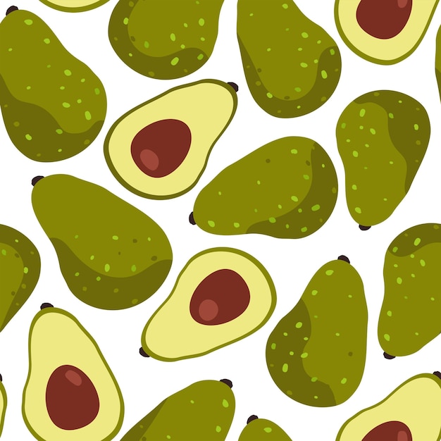 Tropisch fruit avocado naadloze patroon op witte achtergrond. Vectorillustratie in vlakke stijl.