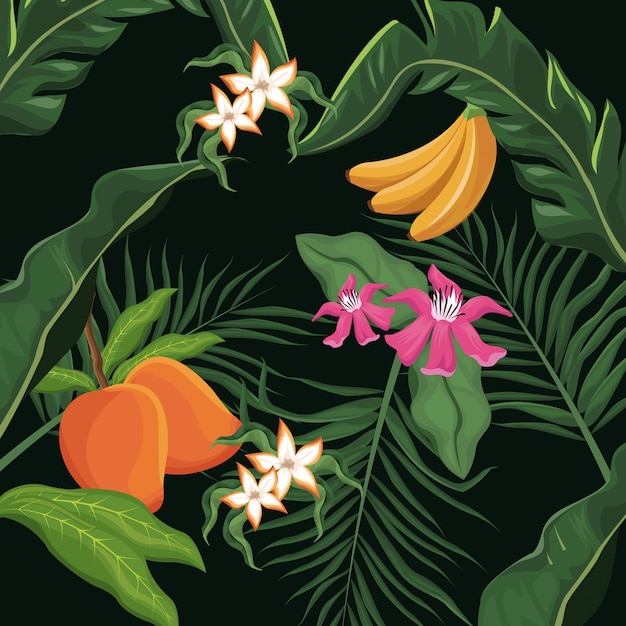 Tropisch fruit en bloemen bladeren palm behang