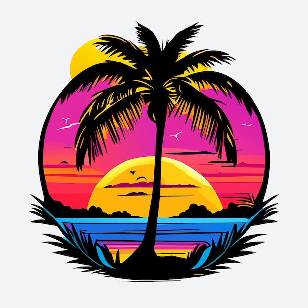 Tropisch paradijs oceanische levendige exotische zomer palm treecolorful levendige vector illustratie cartoon